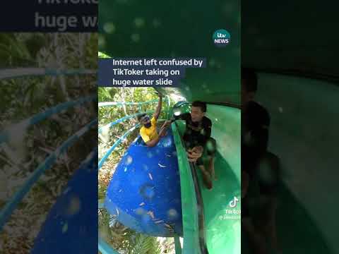 Internet left confused by TikToker taking on huge water slide #itvnews