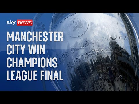 Manchester City celebrate winning the Champions League final, and securing the treble