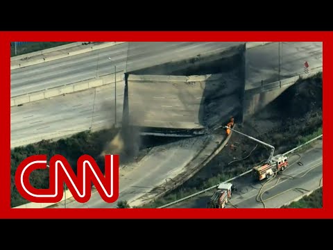 Aerial footage shows collapsed section of I-95 in Philadelphia