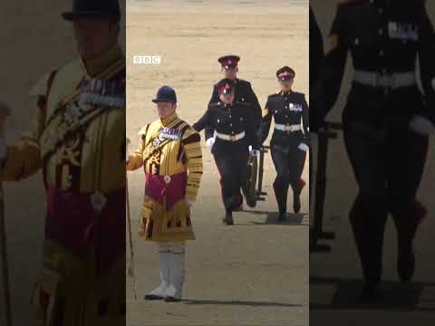 Soldier carries on playing trombone after fainting during sweltering heat #Shorts #London #BBCNews