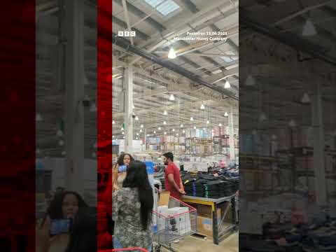 Water pours through Costco ceiling in UK thunderstorms. #Shorts #Manchester #BBCNews