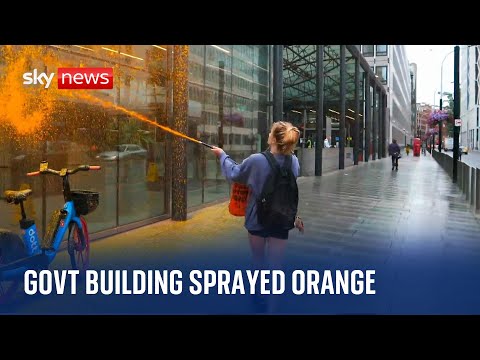 Just Stop Oil: Protesters spray orange paint over Department for Energy Security and Net Zero