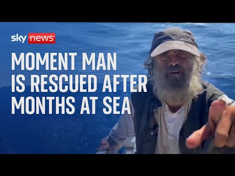 Moment sailor and his dog are rescued after three months at sea