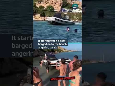Beach tension leads to shocking flying kick #itvnews #fight
