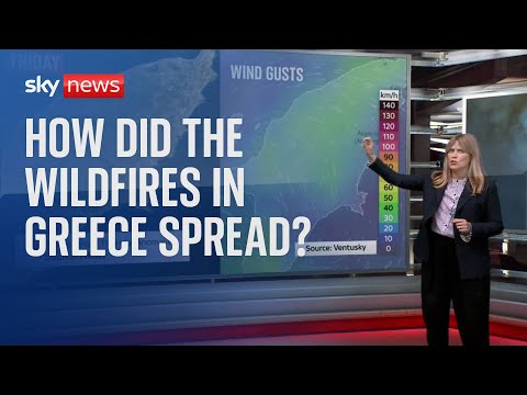 How did the wildfires in Greece spread?