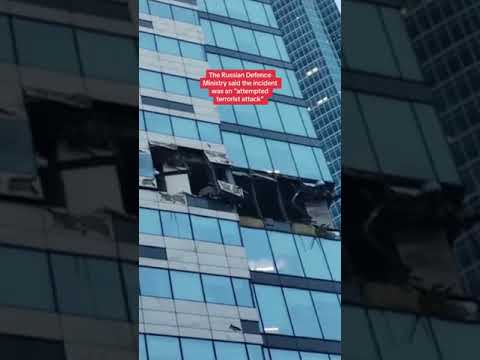 Moment drone strike hits a building in Moscow