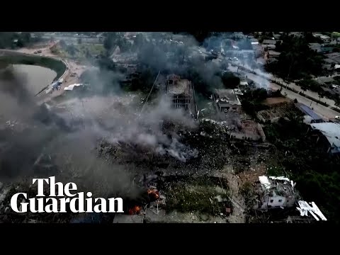 Drone footage shows destruction caused by deadly firecracker warehouse blast in Thailand