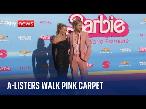 Barbie: Hollywood A-listers walk pink carpet and discuss movie’s ‘absurdity’