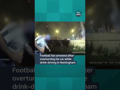 Football fan arrested after overturning his car while drink-driving in Nottingham #itvnews