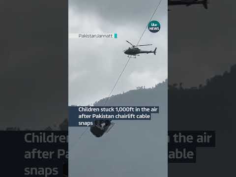 Children stuck 1,000ft in the air after Pakistan chairlift cable snaps #ITVnews #Pakistan