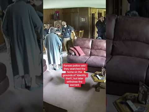 Moment 98-year-old newspaper co-owner confronts police during raid hours before her death