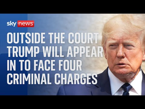 Outside the federal court where Trump will appear to face charges over January 6 riots