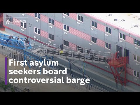 First group of 15 asylum seekers board Bibby Stockholm barge in Dorset
