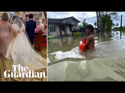 Bride wades through floodwaters after Philippines hit by typhoons