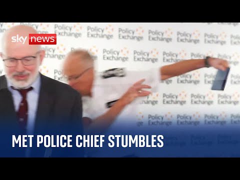 ‘Mind the step’: Watch moment Met Police Commissioner stumbles at conference