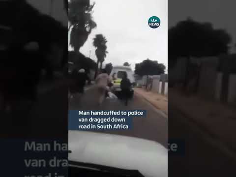 Man handcuffed to police van dragged down street #itvnews