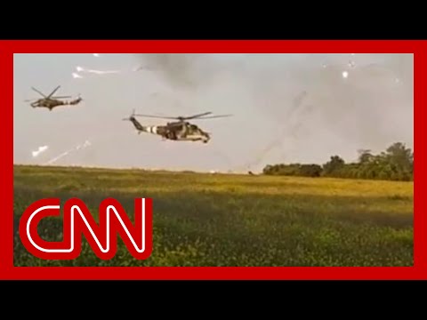 Watch Ukraine helicopters assault Russian position