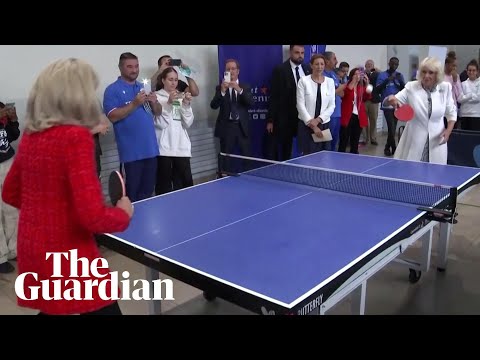 Queen Camilla and Brigitte Macron play table tennis on second day of royal visit