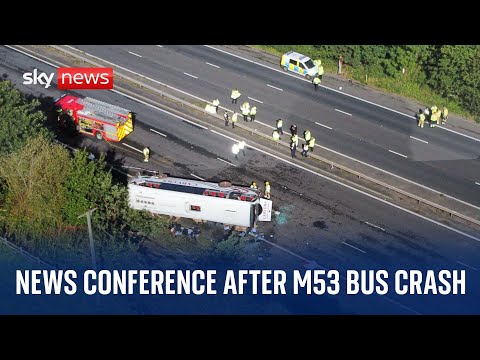 Police news conference after school bus overturns on M53