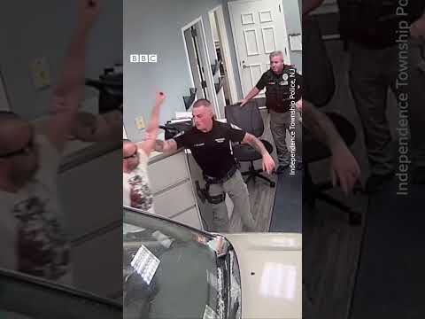 Moment driver ploughed through wall into New Jersey police squad room. #NewJersey #Shorts #BBCNews