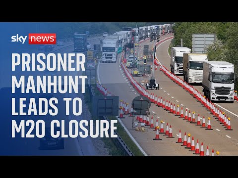 Helicopter footage of M20 closed in ’emergency measure’ amid hunt for escaped prisoner