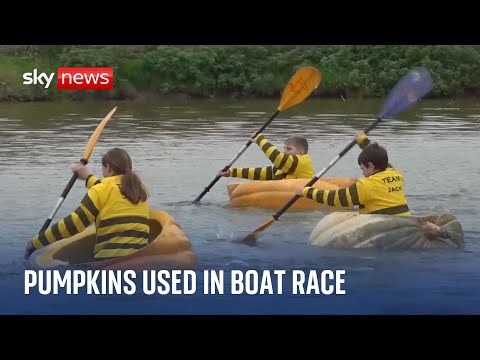 Belgium: Town of Kasterlee holds annual pumpkin boat race
