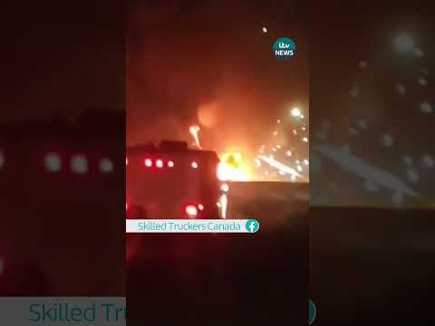 Drivers treated to accidental firework display after crash  #itvnews #news #fireworks #canada