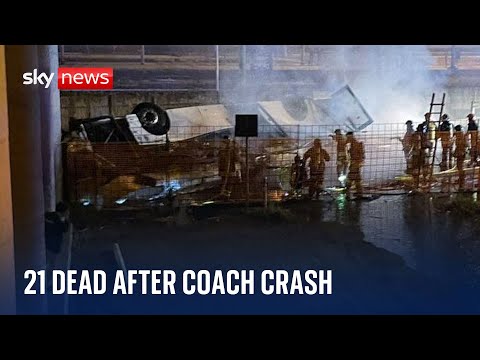 At least 21 people dead after coach falls off overpass near Venice
