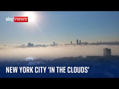 New York: Fog covers Hudson River creating city ‘in the clouds’