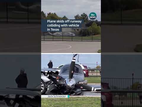 Plane skids off runway and crashes into car in Texas #itvnews