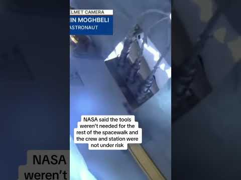 Moment astronauts drop toolbox into space