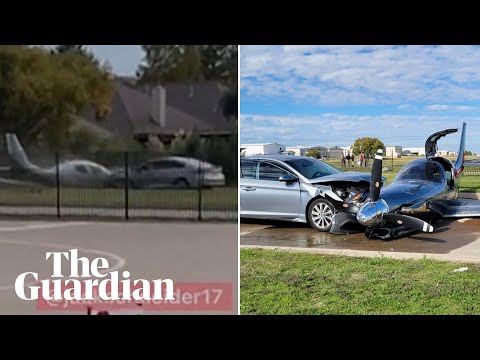 Plane making emergency landing overshoots Texas runway and collides with car