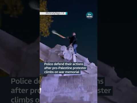 Police defend their actions after pro-Palestine marcher climbs war memorial #itvnews #news #gaza