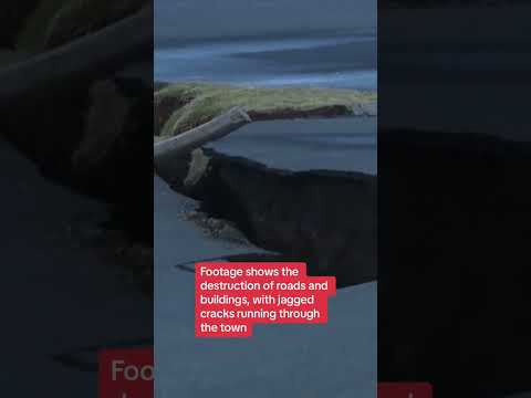 Volcanic rumbling causes cracks through town