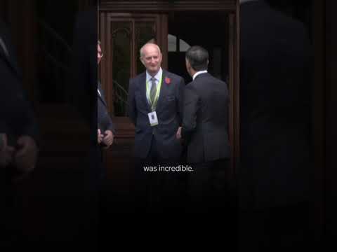 Prime Minister Rishi Sunak seems very enthusiastic as he arrives at Bletchley Park