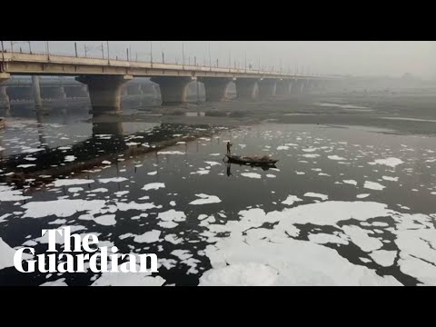 Drone footage shows toxic foam floating on the Yamuna River in Delhi