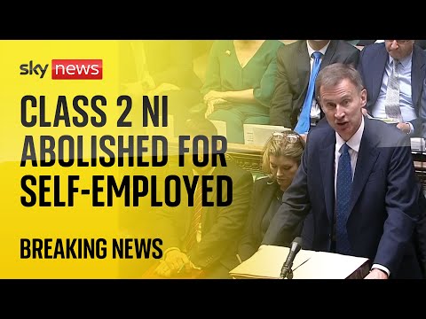 Chancellor cuts national insurance for self-employed people | Autumn statement 2023