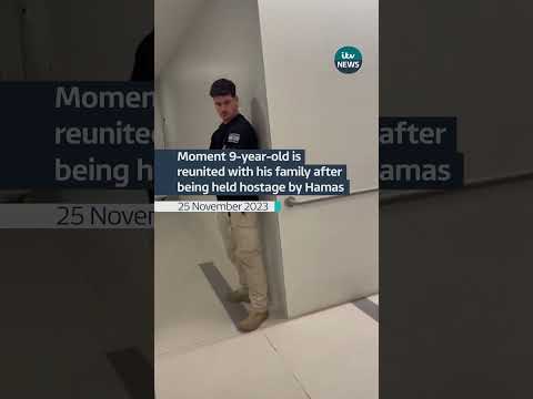 Nine-year-old Ohad Munder ran into his father’s arms after being released #itvnews #israel