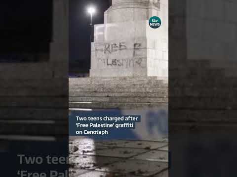Two teens charged after ‘Free Palestine’ grafitti on Cenotaph #itvnews