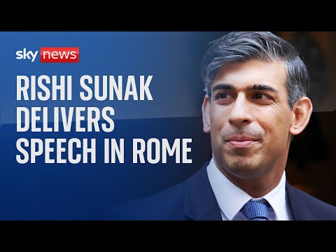 Rishi Sunak delivers speech during visit to Rome