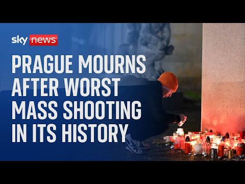 Watch live: Tributes left outside Prague University for 13 people killed in mass shooting