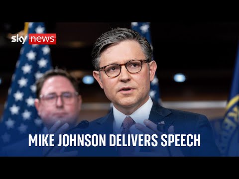 House Speaker Mike Johnson makes remarks in Washington