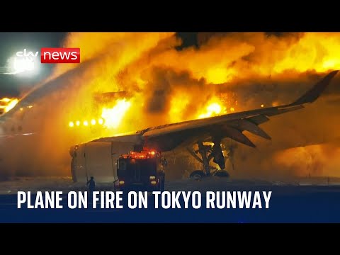 BREAKING: Plane in flames on runway of Tokyo airport