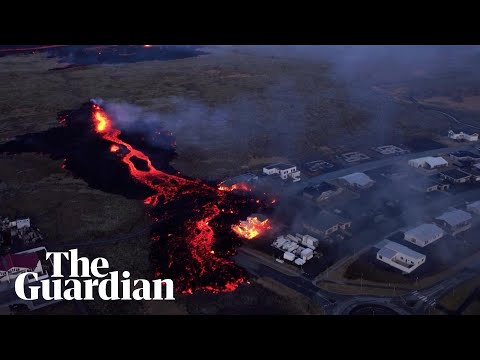 Drone footage shows lava engulfing Grindavík in Iceland