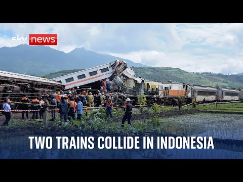 Emergency services respond to train crash on Indonesia’s main island of Java