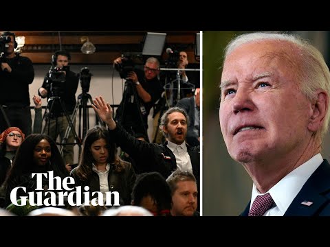 ‘Ceasefire now’: pro-Palestine protesters interrupt Joe Biden’s speech in Charleston