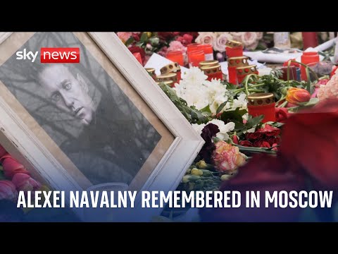 Russians continue to lay down tributes at a memorial for Alexei Navalny in Moscow