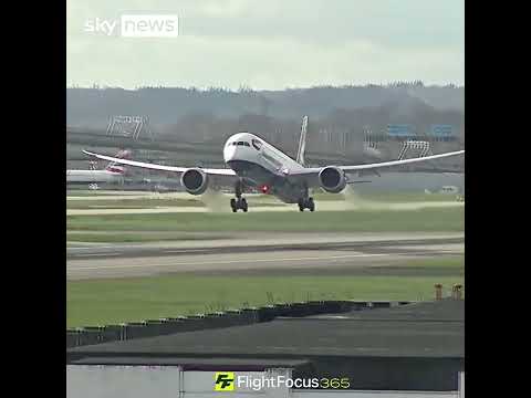 BA plane struggles to land at Heathrow Airport during strong winds