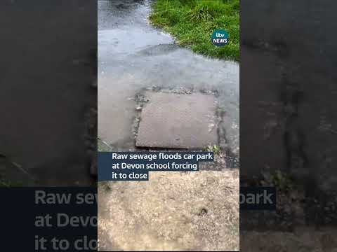 Raw sewage floods car park at Devon school forcing it to close #itvnews #devon #school #sewage