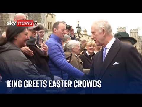 King shakes hands with well-wishers as he leaves St George’s Chapel